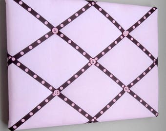11"x14" French Memory Board, Bow Holder, Bow Board, Vision Boad, Photograph Holder, Organizer, Pink & Brown Polka Dot