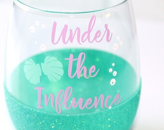 Disney Wine Glass Disney Bachelorette Party Ariel Glitter Wine Glass Under the Sea Girls Disney Vacation Ariel Wedding Under the Influence
