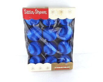 Vintage Silk Thread Satin-Sheen Ornaments, Christmas Tree Decorations, Holiday Decor, 1970s, Cobalt Satin Sheen, Vintage Ornaments