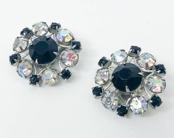 60s Weiss Earrings | Clear & Black Rhinestone Earrings