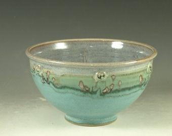 Stoneware pottery bowl , turquoise aqua handmade