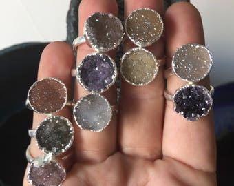 Natural Druzy Rings - Silver or Gold Plated - Adjustable