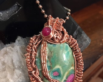 Wire Weaved Pendant, Crystal Necklace, Handmade Jewelry, Red Zoisite Pedant