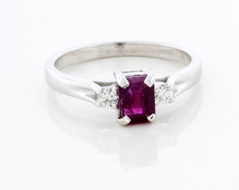 Red Beryl Emerald and Diamond Ring, Engagement or Wedding ring, Anniversary gift, Statement Ring
