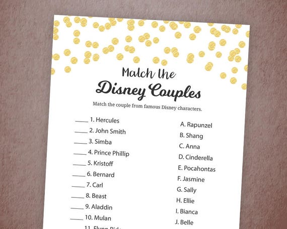 Disney Couples Match Game Printable Gold Confetti Famous