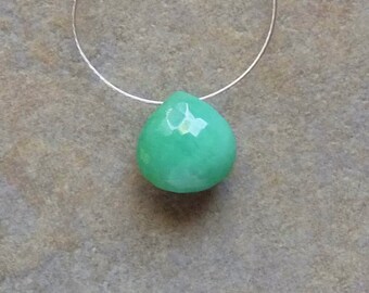 AAA Seafoam Green Micro-Faceted Chrysoprase Heart Briolette - 9mm - Focal Bead