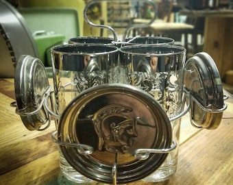 Kimiko Queens Lusterware Guardian Crest Silver Rim Highball Glass Set
