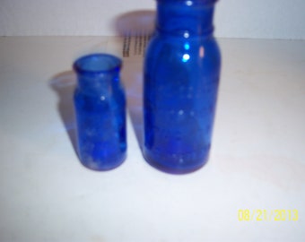 1920's Lot of 2 Bromo Seltzer Emerson Drug Co Baltimore, MD 2 1/2 to 4 inch cobalt blue medicine bottles No 5