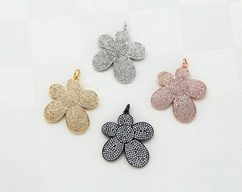 CZ Micro Pave 30mm Flower Pendant With Jupm Ring