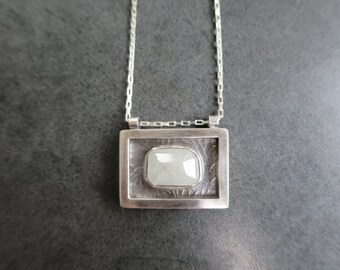 Grey Sapphire Necklace, Square Sapphire Pendant, Stamped Necklace, One of a kind Necklace