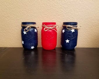 Fourth of July Mason Jars - 4th of July Mason Jars - Mason Jars - Fourth of July Decor - 4th of July Decor - Patriotic Mason Jars
