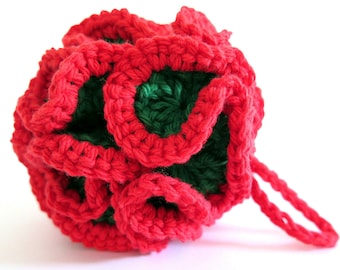 Crochet Christmas Facial Pouf Bath Loofah Red Green Cotton
