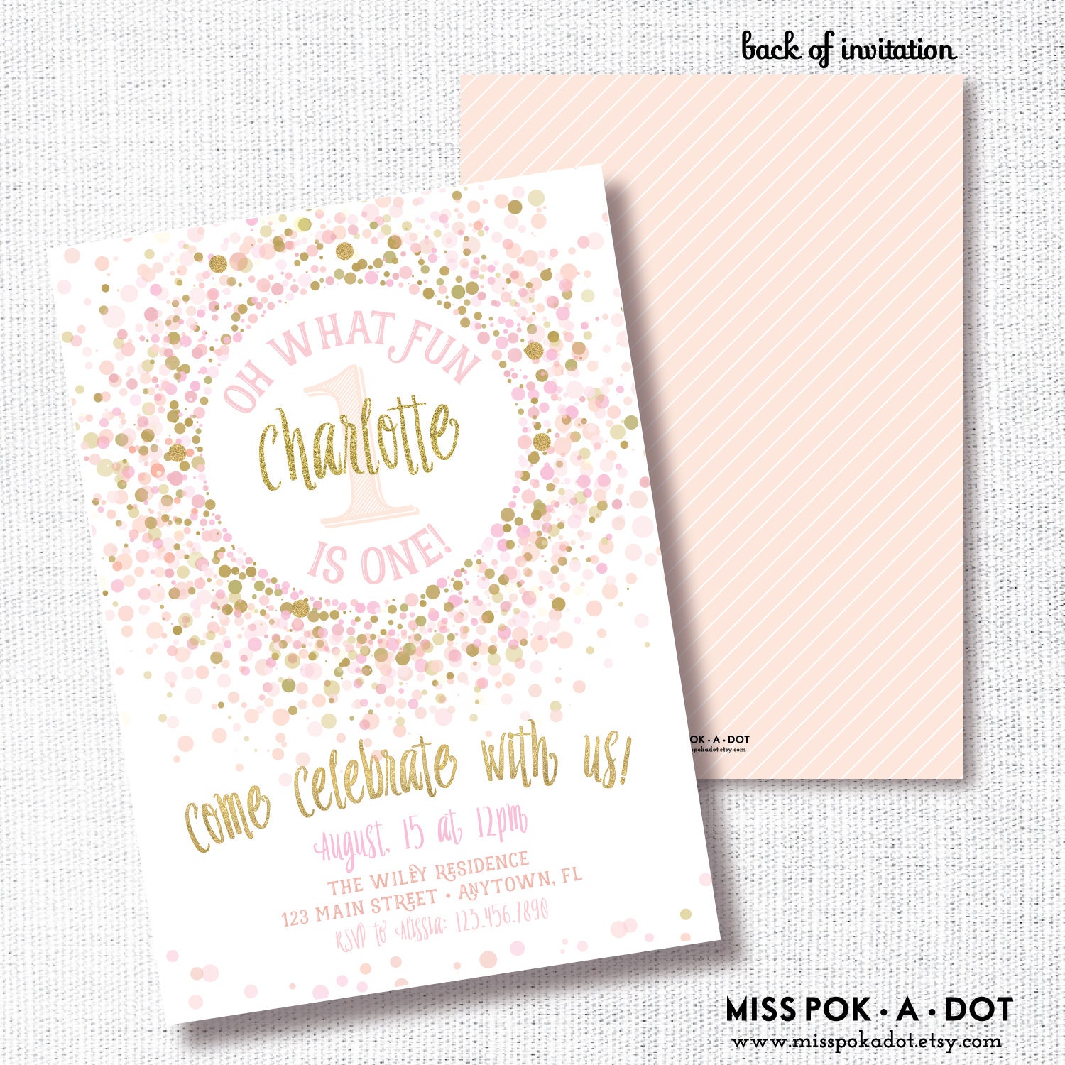 pink and gold birthday party invitation printable 1st