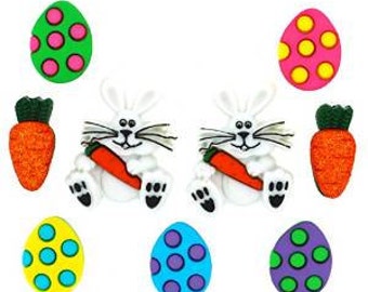 SET of 9 Easter Bunny and Accessories Sewing Button Collection Shank/ Hoop Buttons