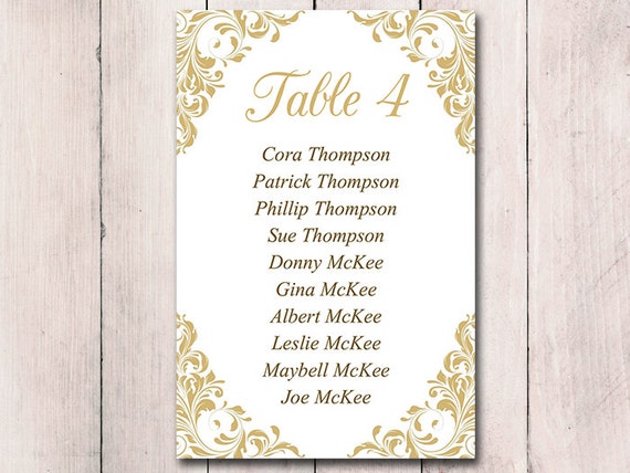 gold wedding seating card template table chart wedding seating card template