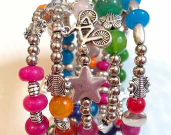Boho-chic spring bracelet, spiral colorful bracelet, memory wire bracelet, colorful bracelet, Coachella bracelet