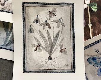 Snowdrops No. 2, original miniature watercolor painting, botanical painting