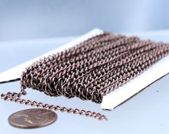 Antique Copper Chain bulk chain, 12 ft of Antique Copper Finished Curb Chain - 3.0mm 0.8mm Unsoldered Link