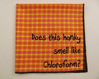SALE - CHLOROFORM on super soft discontinued orange/yellow/pink plaid cotton Hankie
