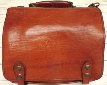 LA CUOIERIA à la main faite Firenze Italie tout en cuir d’épaule sac cartable attaché