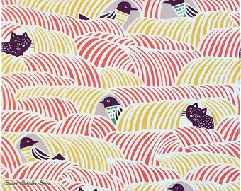 Cat & Bird Red Japanese Furoshiki Wrapping Cloth Kohare 45x45cm Small size (21413-113) Price depends on order total.