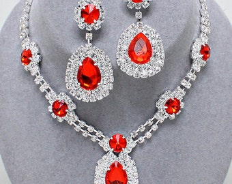 Red jewel Necklace/Earring set