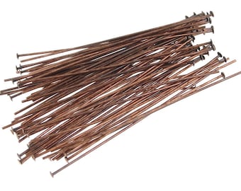 2" Headpins - 48 Antique Copper Head Pin Findings - Aged Solid Copper Findings - 22 gauge 2 Inch (FSAC30)