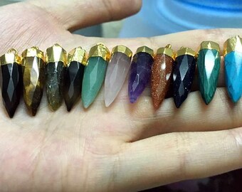 Natural Crystal Quartz Petite Spike Point Pendant Gemstone Charm with 24k gold electroplated cap - You choose (SG48_10)