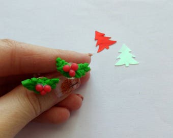 Red Butcher earrings and leaflets