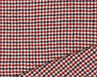 Wool Fabric / Red and Blue Plaid Wool / Red, Tan and Blue Plaid Wool / Houndstooth Wool Fabric / Wool Blend Fabric / Red Plaid Wool Fabric /