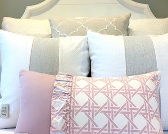 Pink Color Block Pillow Cover 12x20 Lumbar Pillow~Girly Ruffles Pink Cushion Cover 30.5x50.8cm~Geometric Throw Pillow Cover~Unique Pillow