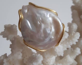 925 silver ring and white pearls, maxi ring, Italian jewellery
