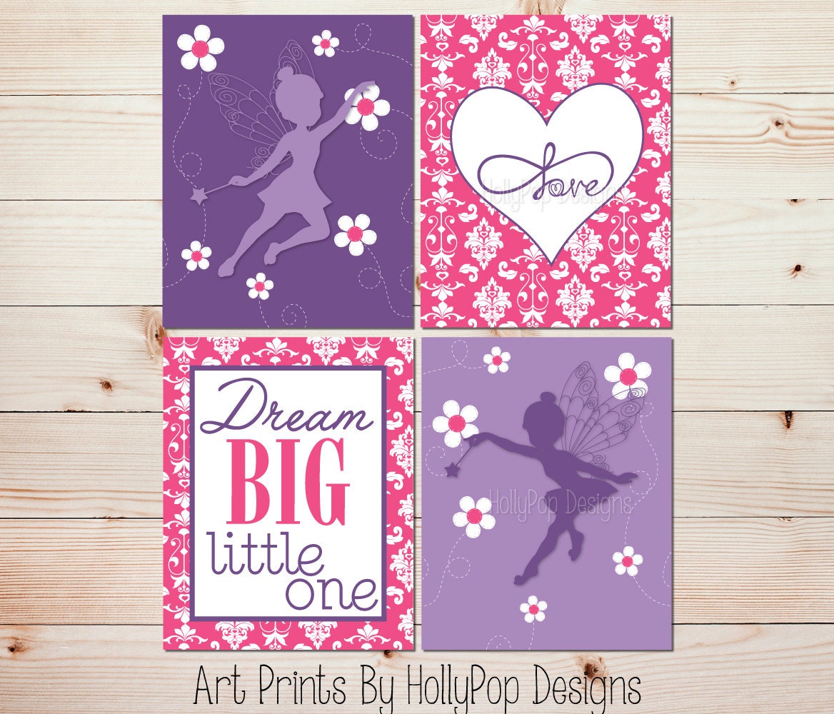 Pink Purple Girls Room Wall Art Fairy Nursery Art Prints Love