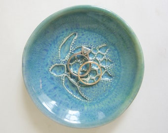 Sea Turtle Trinket Dish Spoon Rest Aqua Ring Holder Catch All