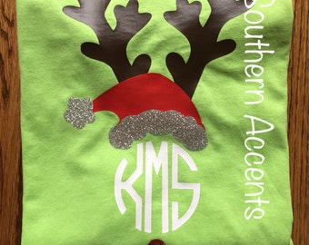 Christmas monogrammed Reindeer shirt personalized!