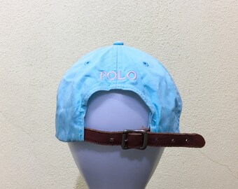 Vintage Polo Leather Adjustable Rare!!! Polo by Ralph Lauren Cap Polo Hat Cap Leather Adjustable Small Pony Spellout Embroidery Strap