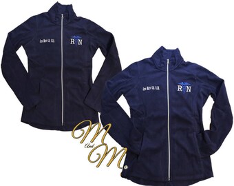 Monogram Nurse Jacket - Black Fleece Jacket - Ladies Fleece - Plus Size Jacket - RN Apparel - Medical Jacket - Personalized Jacket