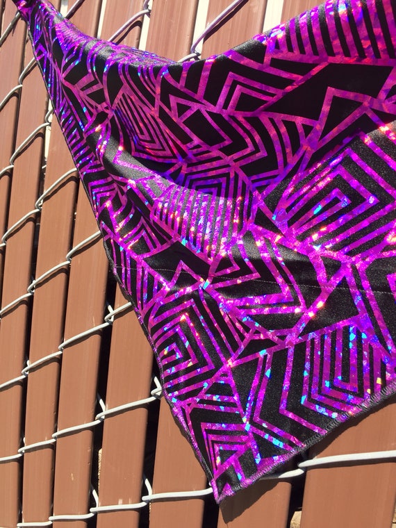 Holographic Fuschia Geometric Print on Black Spandex Bandana w/ Hidden Stash Pocket