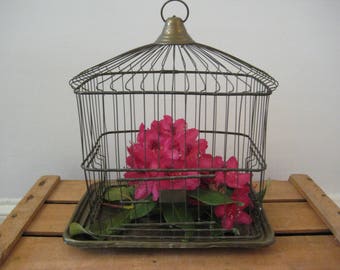 vintage brass birdcage - decorative birdcage - wire birdcage - birdcage - bird - nest - plant holder - farmhouse decor - home decor