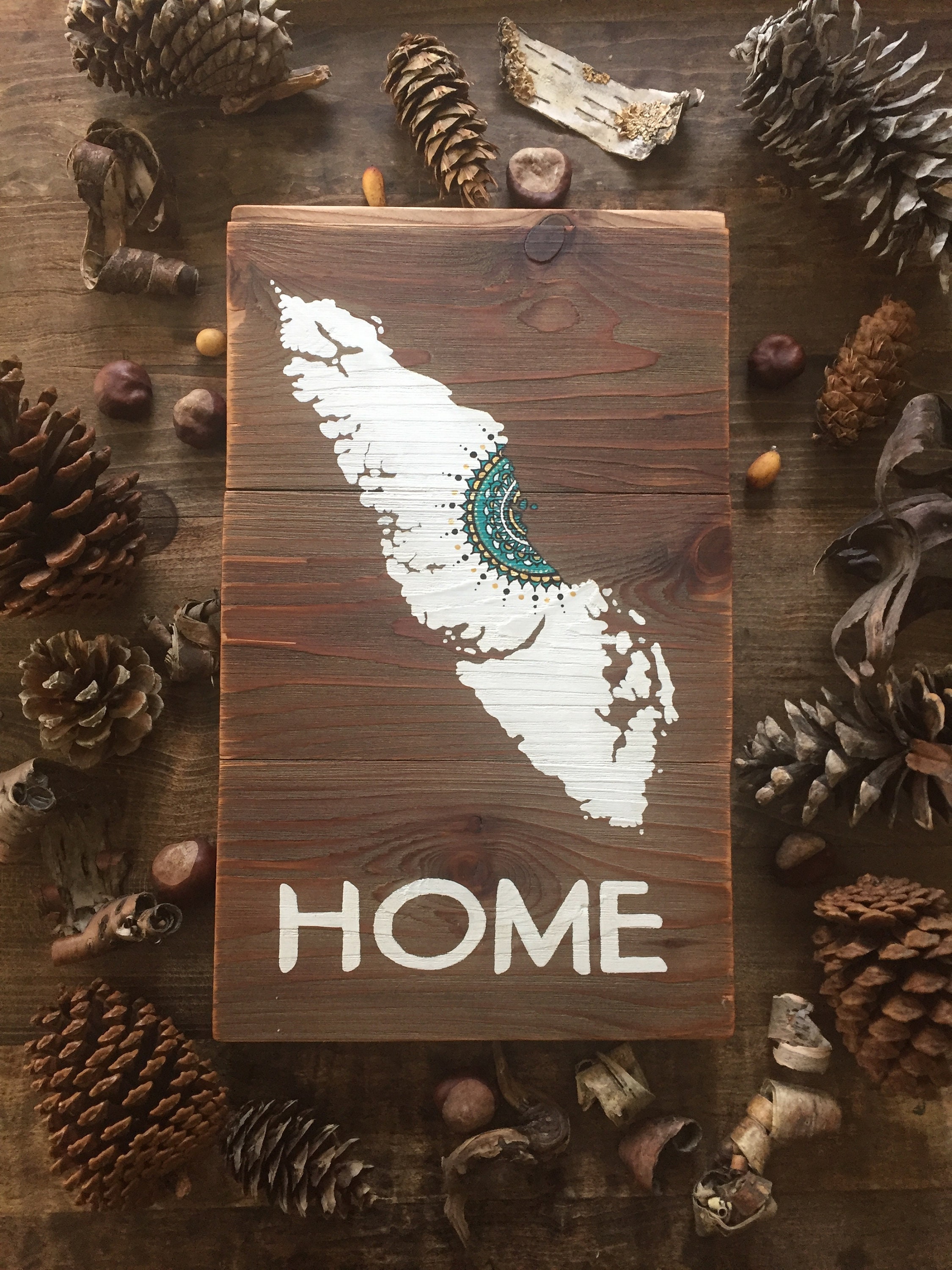 mandala sun home medium reclaimed wood art rustic home decor gift vancouver island map