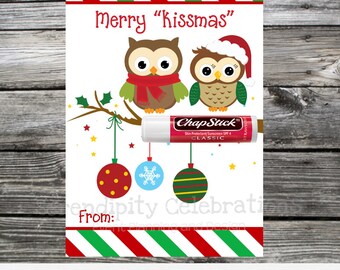 Instant Download, Printable Chapstick Christmas Card, Chapstick Printable, Merry Kissmas Chapstick Card, Chapstick holder, owl christmas