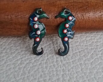 "Seahorses" enameled copper charms / Enamel copper charms