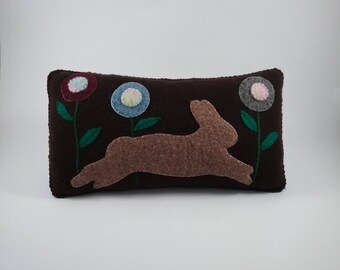 Prim Rabbit pillow/wool fabric/hand stitched