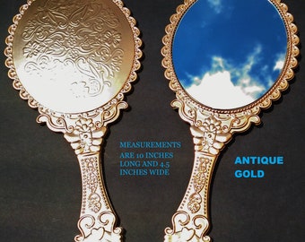 New Antique Gold Hand Held Mirrors, Gold Handheld Mirrors, Beauty and The Beast