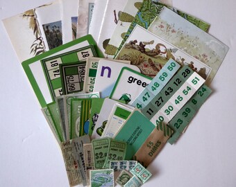 Green ephemera pack collage pack scrapbooking art mixed media 40 pieces G40