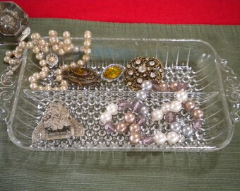 Two Sided RelishTray, Anchor Hocking Hobnail, jewelry dish, bits and bobs holder, etc