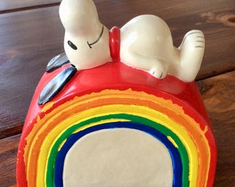 Vintage Peanuts Snoopy Rainbow Coin Piggy Bank-United Feature Syndicate
