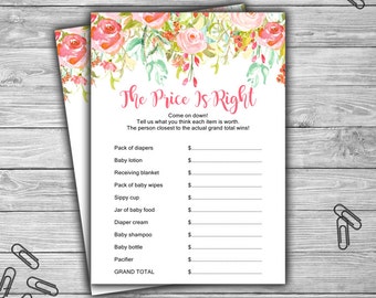 Editable Price is Right baby girl shower game printable baby