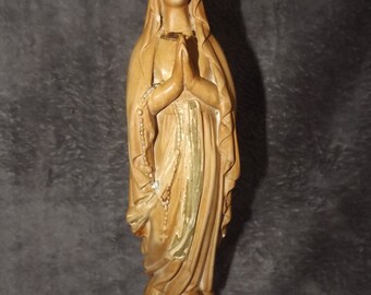 Antique Virgin Mary Statue - French Chalkware Plaster Religious Figure - Devotion Christian Statue - Vierge Marie