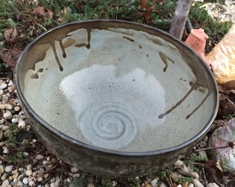 Wheel-thrown large bowl, large pottery bowl, birch glaze, french bowl, serving bowl, pasta bowl, salad bowl, fruit salad bowl, mixing bowl,